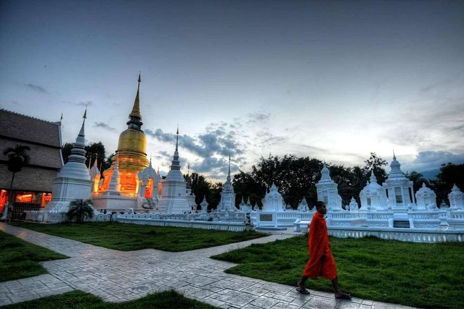 Chiang Mai Temples & City - Wat Suan Dok: white chedis, pagodas, and the flower-garden meaning